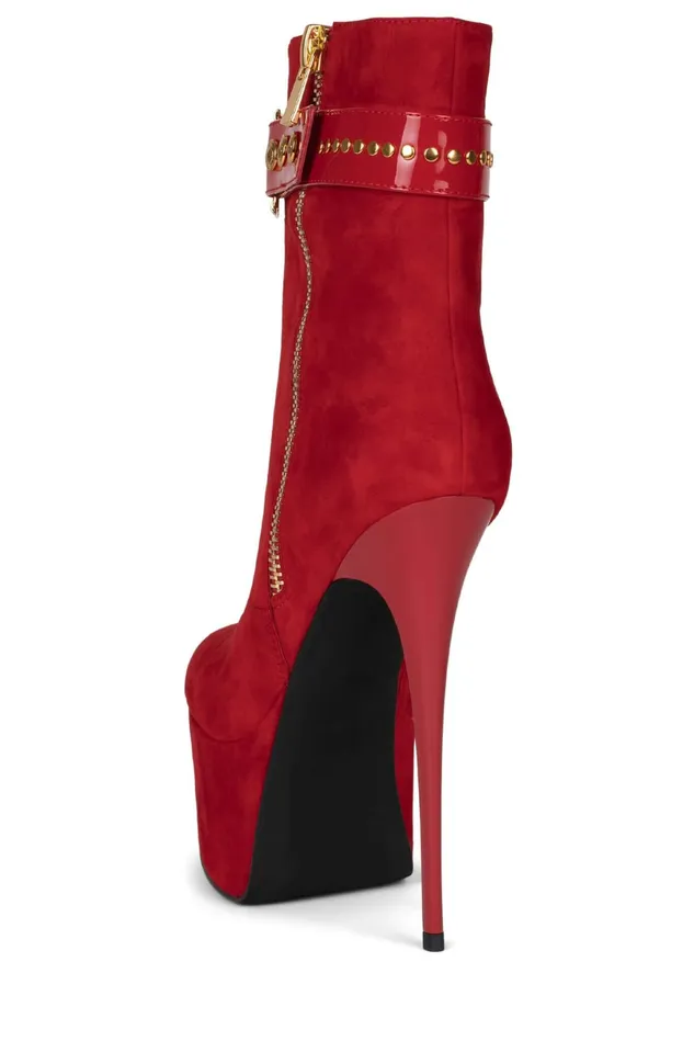 Jeffrey Campbell LEOLADY Red Suede Gold Women Boot