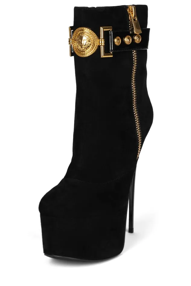 Jeffrey Campbell LEOLADY Red Suede Gold Women Boot