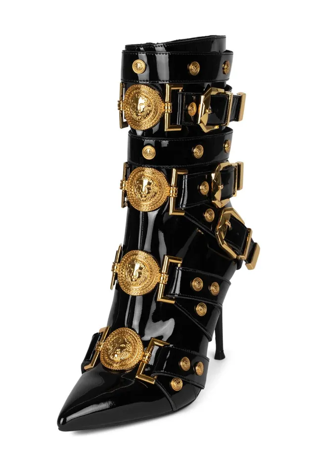 Jeffrey Campbell LOYALTY Black Patent Gold Women Ankle To Mid
