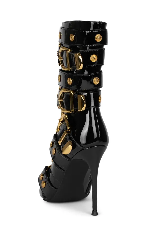 Jeffrey Campbell LOYALTY Black Patent Gold Women Ankle To Mid