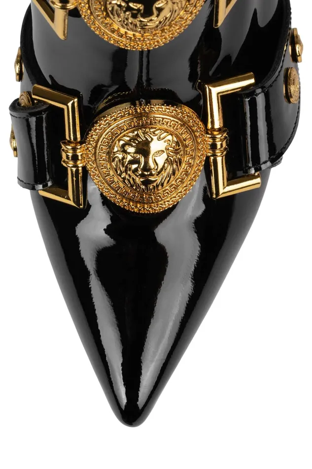 Jeffrey Campbell LOYALTY Black Patent Gold Women Ankle To Mid