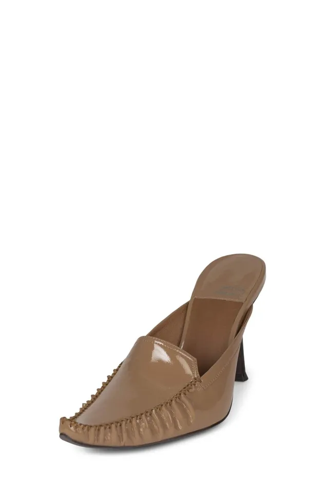 Jeffrey Campbell ONAWHIM Dark Beige Crinkle Patent Women Pump