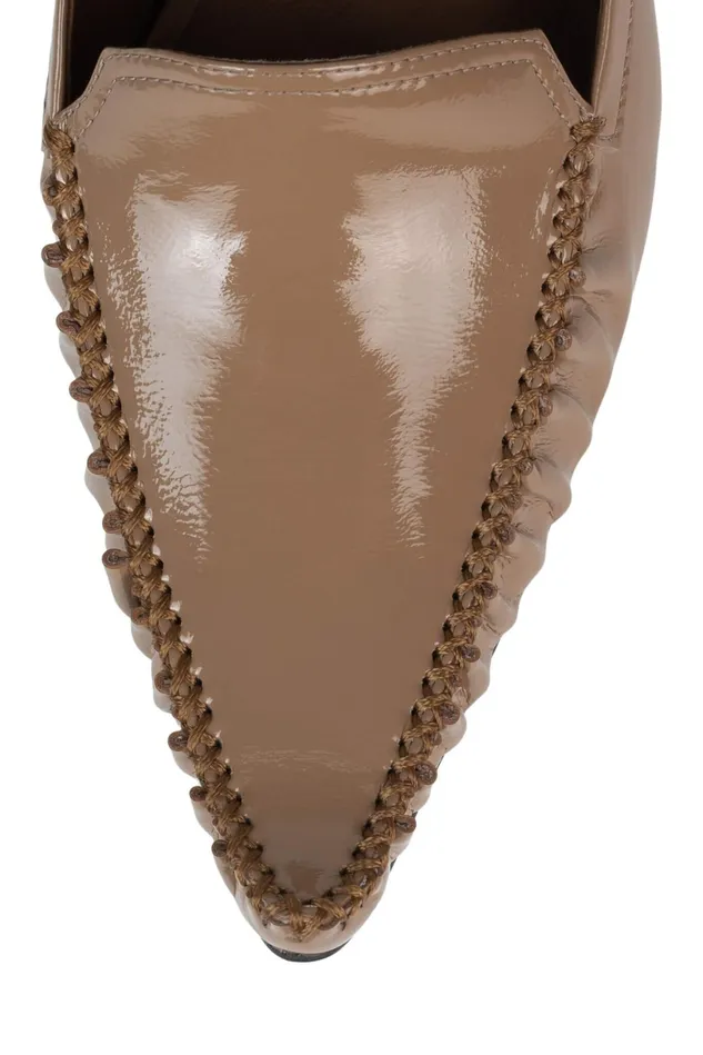 Jeffrey Campbell ONAWHIM Dark Beige Crinkle Patent Women Pump