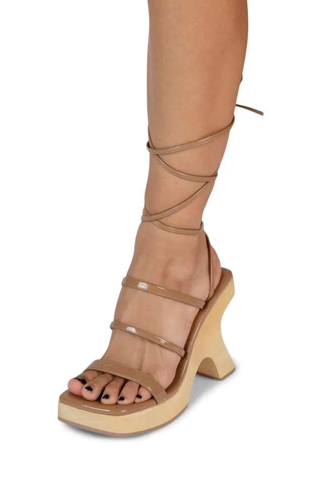 Jeffrey Campbell SENSATION Dark Natural Crinkle Patent Women Sandal