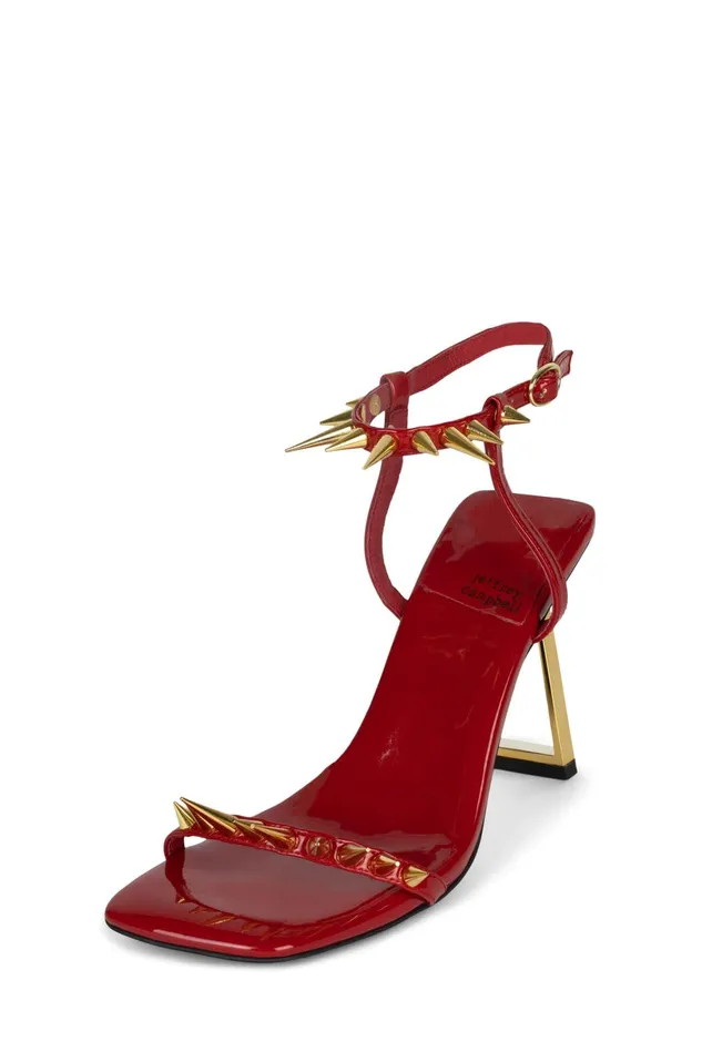 Jeffrey Campbell SHARPENUP Red Patent Gold Women Heel