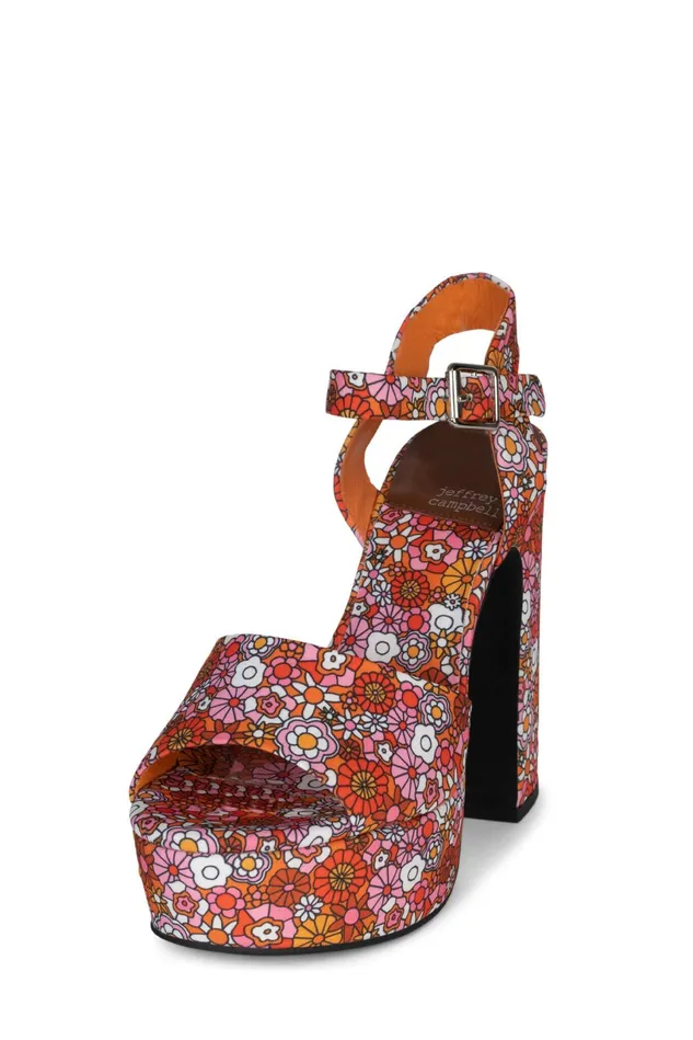 Jeffrey Campbell SUMMERS3 Red Pink Multi Floral Women Sandal
