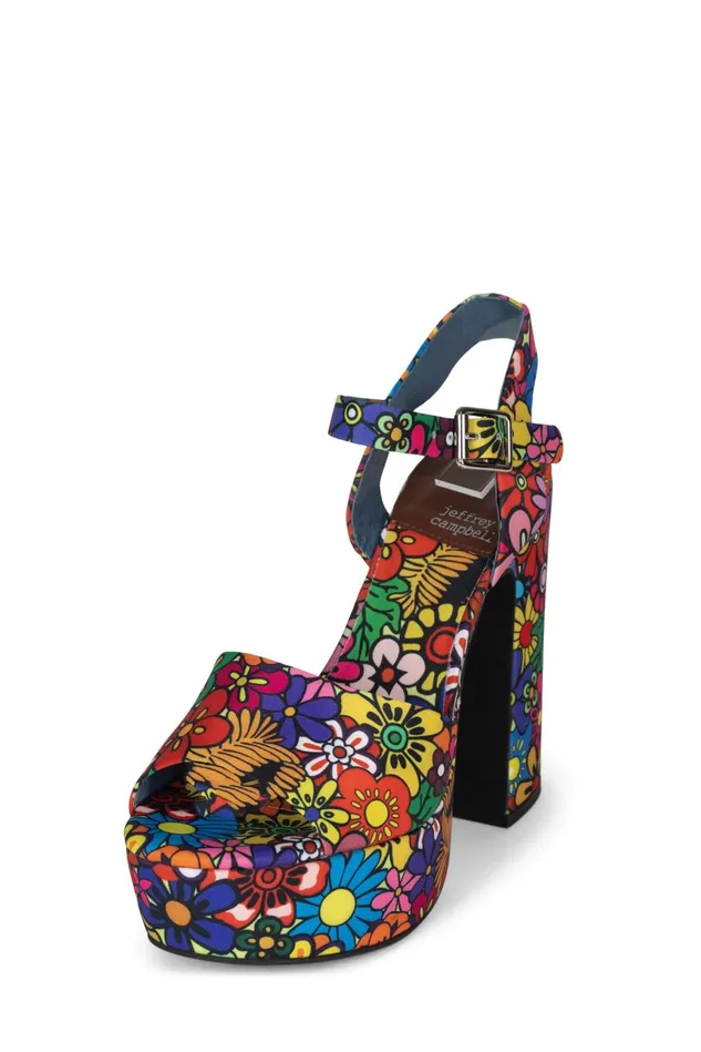 Jeffrey Campbell SUMMERS3 Red Pink Multi Floral Women Sandal