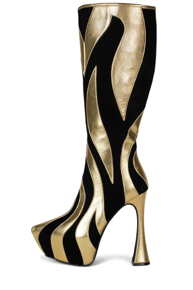 Jeffrey Campbell UNTAMED Black Suede Gold Women Boot