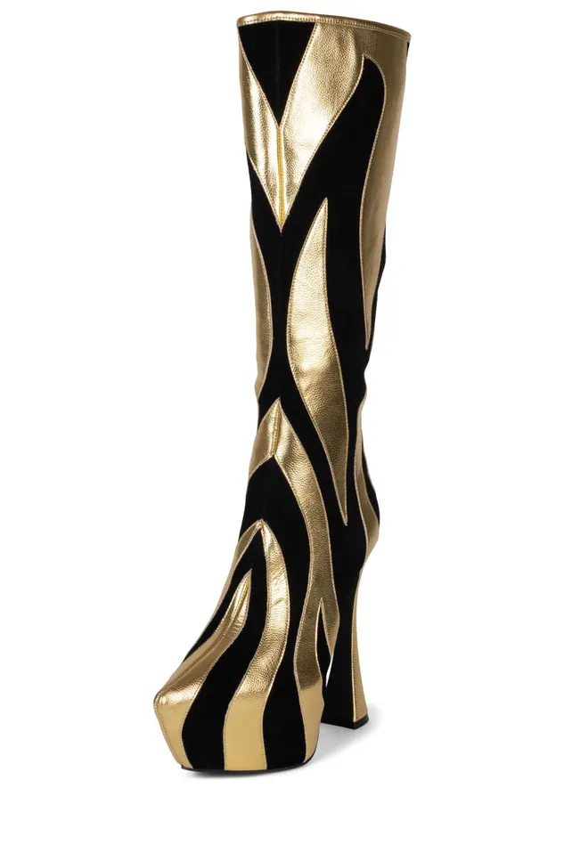 Jeffrey Campbell UNTAMED Black Suede Gold Women Boot