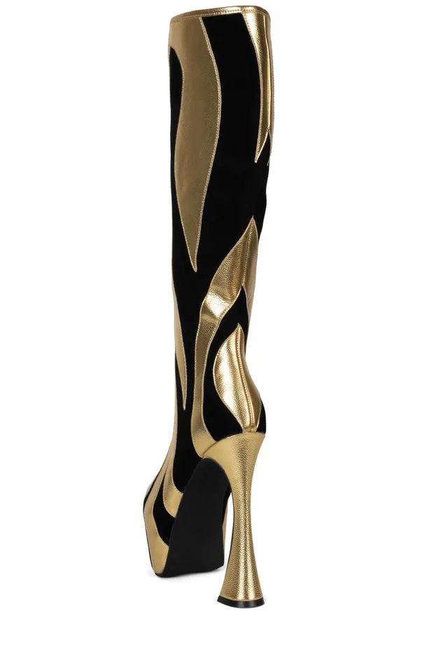 Jeffrey Campbell UNTAMED Black Suede Gold Women Boot