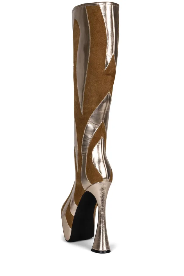 Jeffrey Campbell UNTAMED Black Suede Gold Women Boot