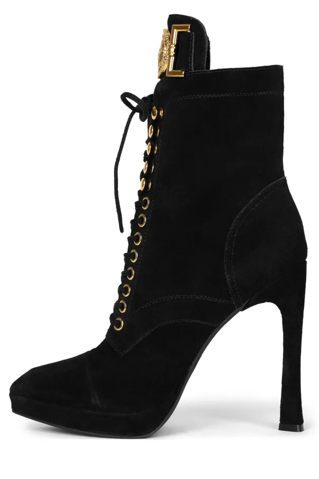 Jeffrey Campbell WATCHME Black Suede Gold Women Ankle To Mid