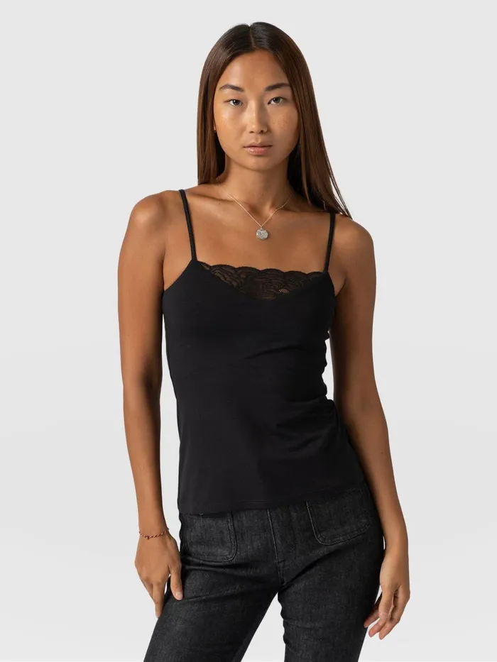 Jersey Lace Cami 8211 Black Black Women Saint And Sofia TShirts and Tanks