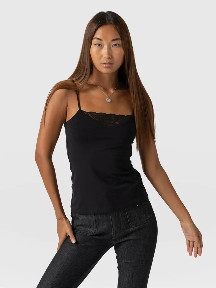 Jersey Lace Cami 8211 Black Black Women Saint And Sofia TShirts and Tanks