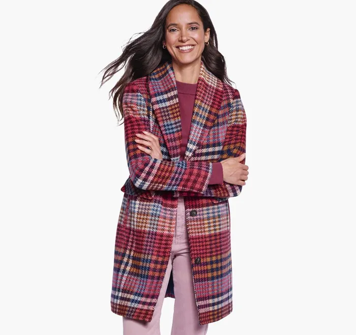 JohnstonandMurphy Coats Jackets and Vests ShawlCollar Plaid Coat Berrynavy 8211 Women JohnstonandMurphy Coats Jackets and Vests ShawlCollar Plaid Coat Berrynavy 8211 Women