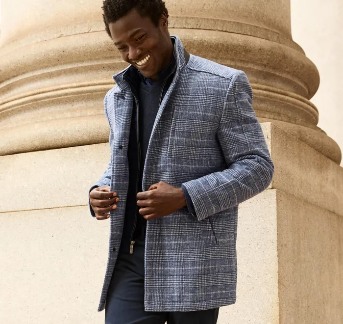 JohnstonandMurphy Coats Jackets and Vests Upton Car Coat Navy Plaid 8211 Men JohnstonandMurphy Coats Jackets and Vests Upton Car Coat Navy Plaid 8211 Men