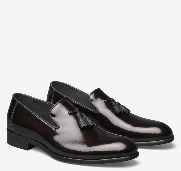 JohnstonandMurphy Formal Shoes Highland Tassel SlipOn Loafer Burgundy Italian Textured Patent 8211 Men JohnstonandMurphy Formal Shoes Highland Tassel SlipOn Loafer Burgundy Italian Textured Patent 8211 Men