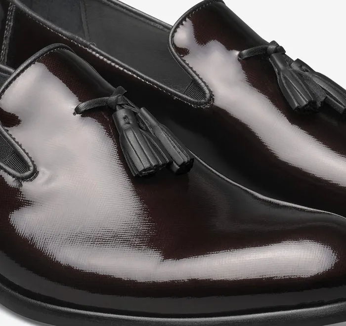 JohnstonandMurphy Formal Shoes Highland Tassel SlipOn Loafer Burgundy Italian Textured Patent 8211 Men JohnstonandMurphy Formal Shoes Highland Tassel SlipOn Loafer Burgundy Italian Textured Patent 8211 Men