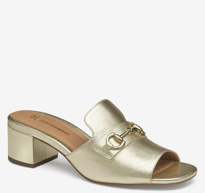 JohnstonandMurphy Heels and Platform Wedges Edith Bit Slide Gold Metallic Sheepskin 8211 Women JohnstonandMurphy Heels and Platform Wedges Edith Bit Slide Gold Metallic Sheepskin 8211 Women