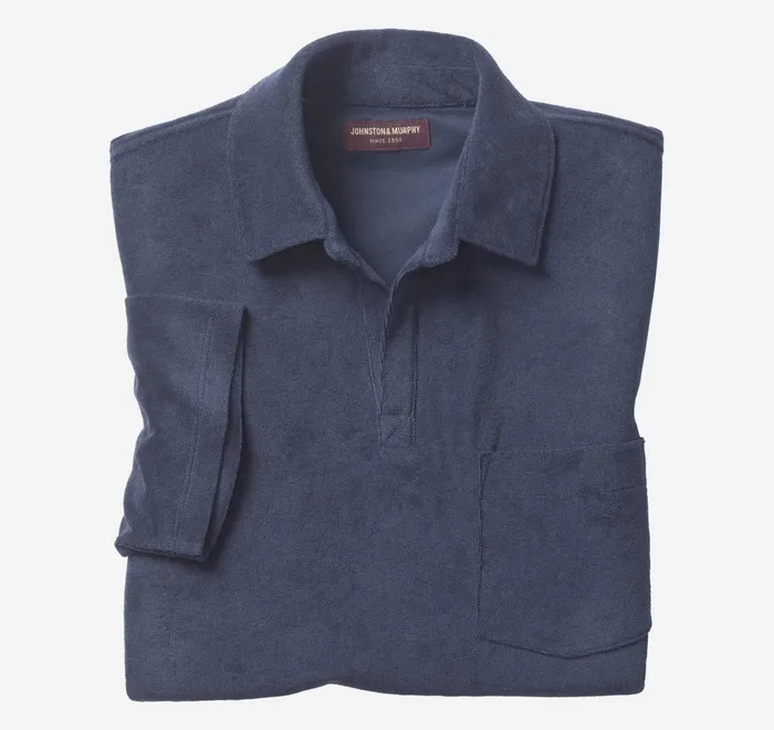 JohnstonandMurphy Polos and Tees Terry Open Collar Polo Navy 8211 Men