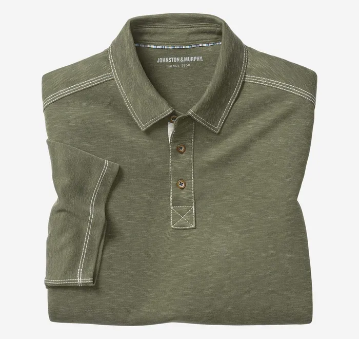 JohnstonandMurphy Polos and Tees Vintage Slub Polo Olive 8211 Men