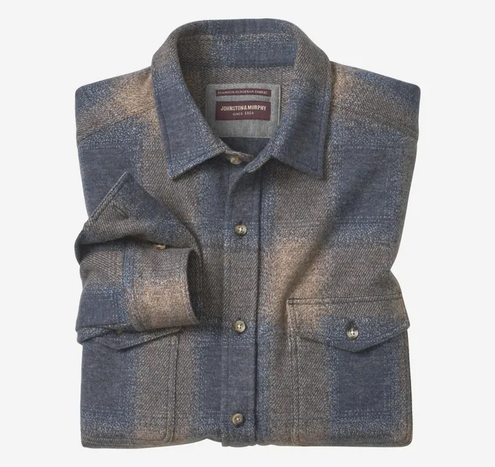JohnstonandMurphy Shirts Brushed ButtonFront Knit Brown Boxed Plaid 8211 Men