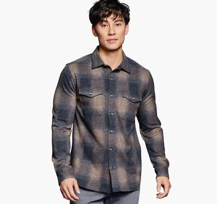 JohnstonandMurphy Shirts Brushed ButtonFront Knit Brown Boxed Plaid 8211 Men JohnstonandMurphy Shirts Brushed ButtonFront Knit Brown Boxed Plaid 8211 Men