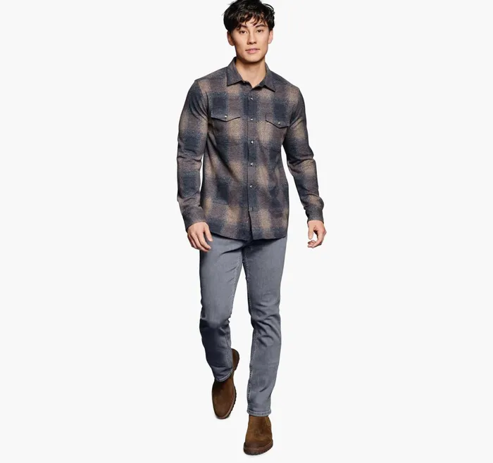 JohnstonandMurphy Shirts Brushed ButtonFront Knit Brown Boxed Plaid 8211 Men JohnstonandMurphy Shirts Brushed ButtonFront Knit Brown Boxed Plaid 8211 Men
