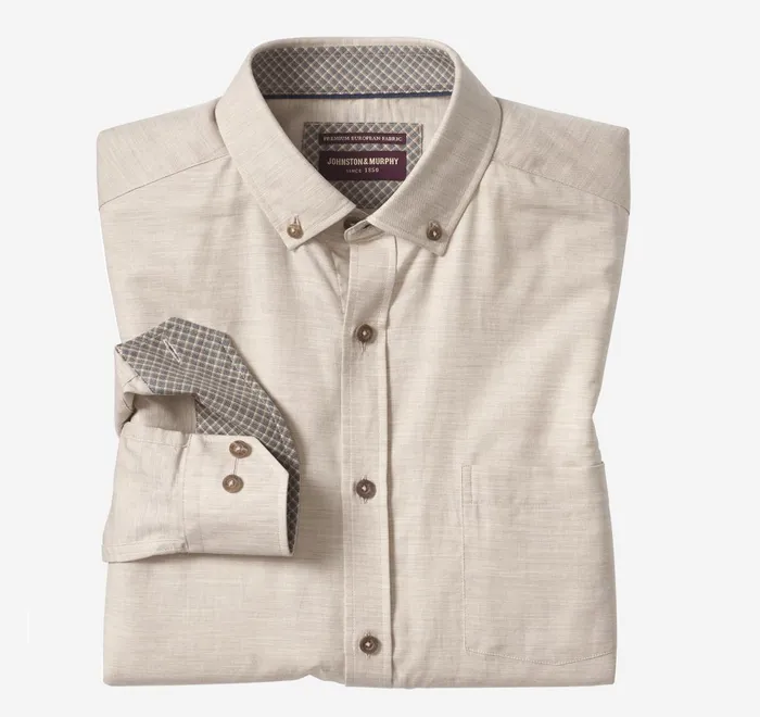 JohnstonandMurphy Shirts Heathered Shirt Tan Melange Twill 8211 Men
