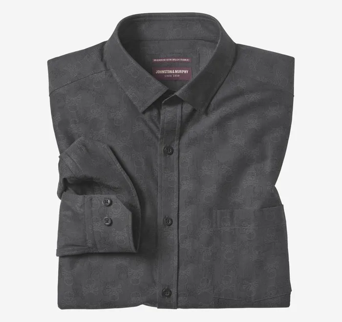 JohnstonandMurphy Shirts LongSleeve Jacquard Shirt Black Skull 8211 Men