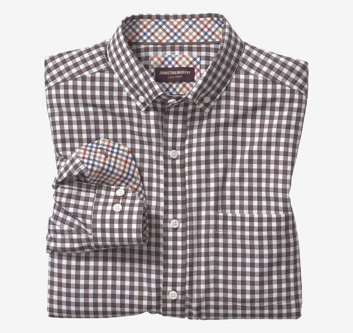 JohnstonandMurphy Shirts LongSleeve Twill Checked Shirt Brown Border Gingham 8211 Men JohnstonandMurphy Shirts LongSleeve Twill Checked Shirt Brown Border Gingham 8211 Men
