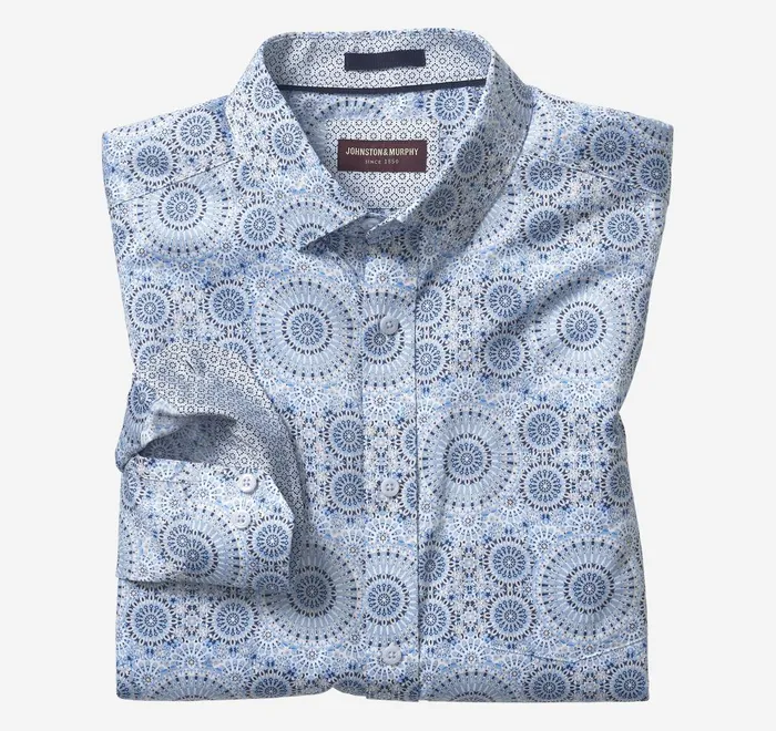 JohnstonandMurphy Shirts Printed Cotton Shirt Blue Kaleidoscope 8211 Men