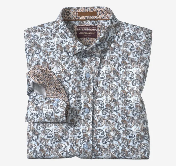 JohnstonandMurphy Shirts Printed Cotton Shirt Bluemulti Paisley 8211 Men