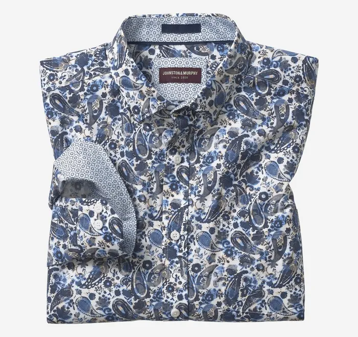 JohnstonandMurphy Shirts Printed Cotton Shirt Blue Watercolor Paisley 8211 Men JohnstonandMurphy Shirts Printed Cotton Shirt Blue Watercolor Paisley 8211 Men