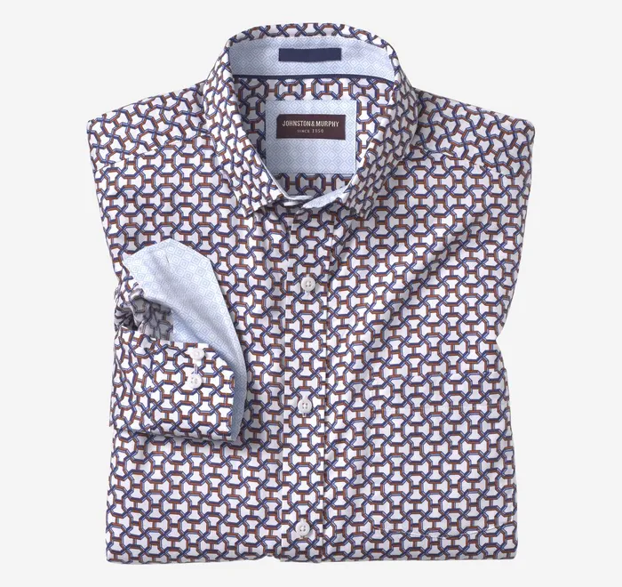 JohnstonandMurphy Shirts Printed Cotton Shirt Orange Tunnel Maze 8211 Men