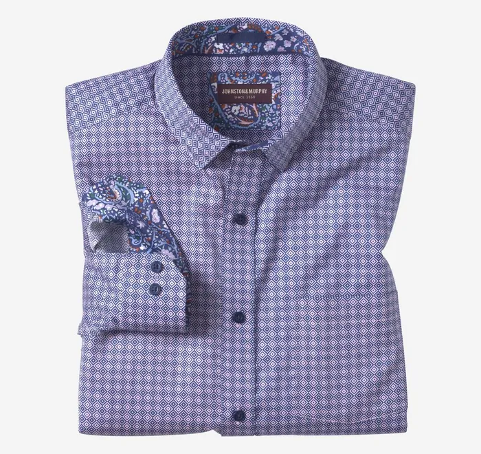 JohnstonandMurphy Shirts Printed Cotton Shirt Pink Diamond 8211 Men