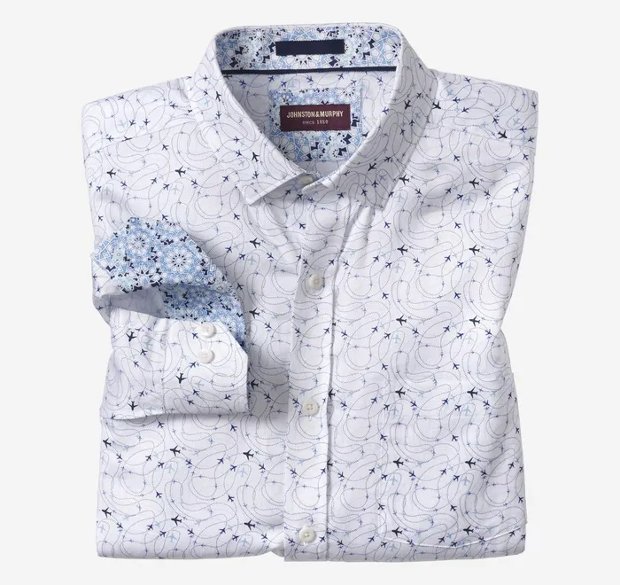 JohnstonandMurphy Shirts Printed Cotton Shirt White Airplane 8211 Men