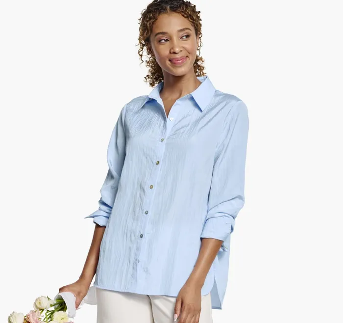 JohnstonandMurphy Shirts Sweaters and Blazers Crinkle ButtonFront Shirt Light Blue 8211 Women JohnstonandMurphy Shirts Sweaters and Blazers Crinkle ButtonFront Shirt Light Blue 8211 Women