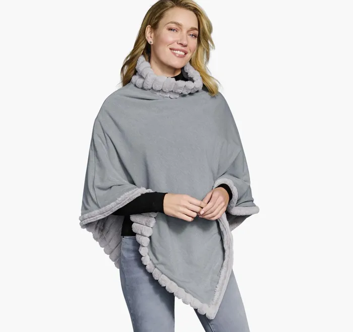 JohnstonandMurphy Shirts Sweaters and Blazers Reversible FauxFur Poncho Graygray Heather 8211 Women JohnstonandMurphy Shirts Sweaters and Blazers Reversible FauxFur Poncho Graygray Heather 8211 Women