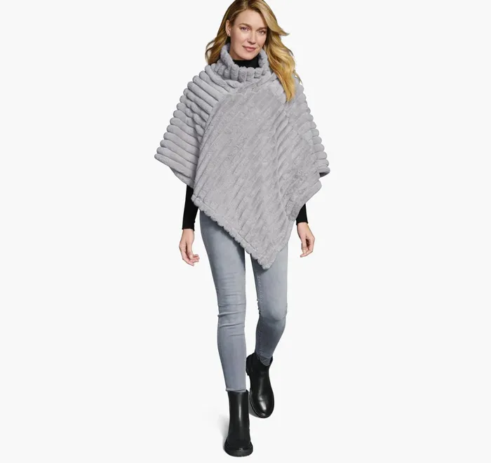 JohnstonandMurphy Shirts Sweaters and Blazers Reversible FauxFur Poncho Graygray Heather 8211 Women JohnstonandMurphy Shirts Sweaters and Blazers Reversible FauxFur Poncho Graygray Heather 8211 Women