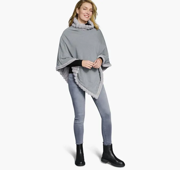 JohnstonandMurphy Shirts Sweaters and Blazers Reversible FauxFur Poncho Graygray Heather 8211 Women JohnstonandMurphy Shirts Sweaters and Blazers Reversible FauxFur Poncho Graygray Heather 8211 Women