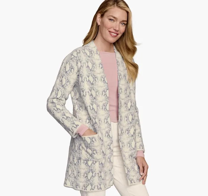 JohnstonandMurphy Shirts Sweaters and Blazers SnakeskinPattern Cardigan Light Gray 8211 Women JohnstonandMurphy Shirts Sweaters and Blazers SnakeskinPattern Cardigan Light Gray 8211 Women