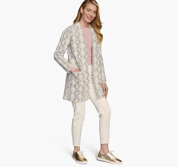 JohnstonandMurphy Shirts Sweaters and Blazers SnakeskinPattern Cardigan Light Gray 8211 Women JohnstonandMurphy Shirts Sweaters and Blazers SnakeskinPattern Cardigan Light Gray 8211 Women