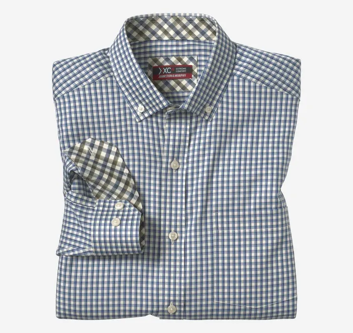 JohnstonandMurphy Shirts Xc4 Sport LongSleeve Shirt Blue Outlined Grid 8211 Men JohnstonandMurphy Shirts Xc4 Sport LongSleeve Shirt Blue Outlined Grid 8211 Men