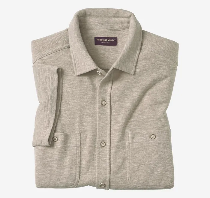 JohnstonandMurphy ShortSleeve Shirts Double Pocket Knit Shirt Sand 8211 Men