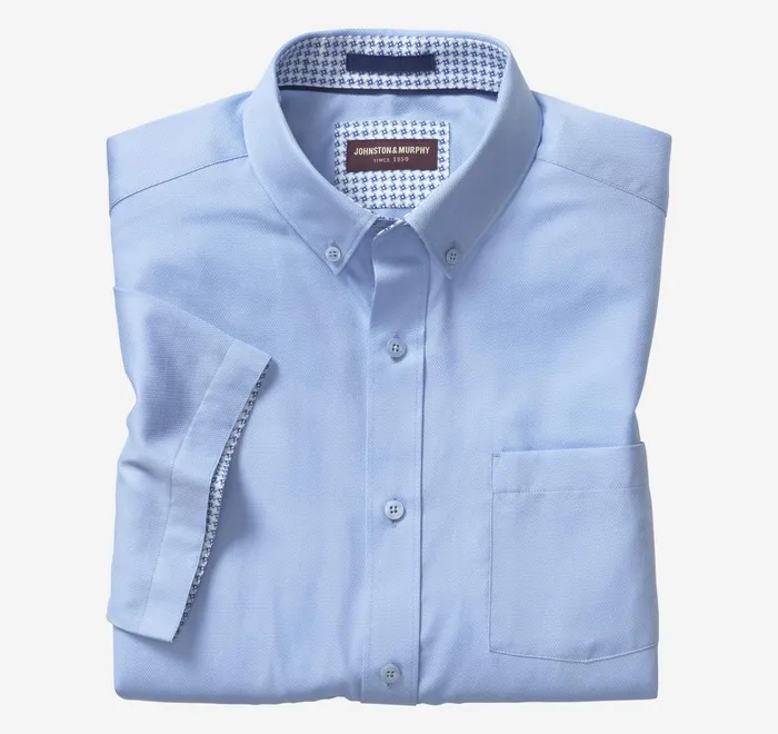 JohnstonandMurphy ShortSleeve Shirts Textured Cotton ShortSleeve Shirt Blue Solid 8211 Men JohnstonandMurphy ShortSleeve Shirts Textured Cotton ShortSleeve Shirt Blue Solid 8211 Men