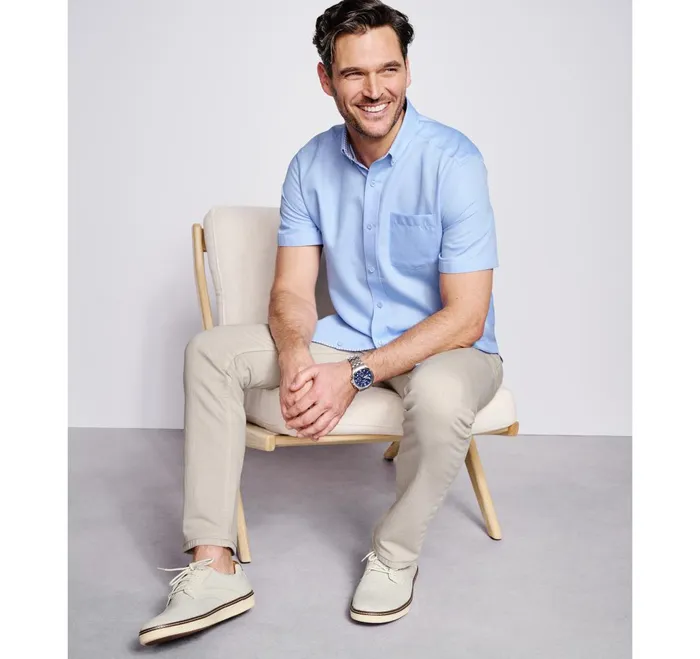 JohnstonandMurphy ShortSleeve Shirts Textured Cotton ShortSleeve Shirt Blue Solid 8211 Men JohnstonandMurphy ShortSleeve Shirts Textured Cotton ShortSleeve Shirt Blue Solid 8211 Men