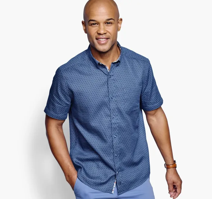 JohnstonandMurphy ShortSleeve Shirts Textured Cotton ShortSleeve Shirt Navy Linked Flower 8211 Men JohnstonandMurphy ShortSleeve Shirts Textured Cotton ShortSleeve Shirt Navy Linked Flower 8211 Men