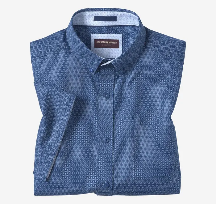 JohnstonandMurphy ShortSleeve Shirts Textured Cotton ShortSleeve Shirt Navy Linked Flower 8211 Men JohnstonandMurphy ShortSleeve Shirts Textured Cotton ShortSleeve Shirt Navy Linked Flower 8211 Men