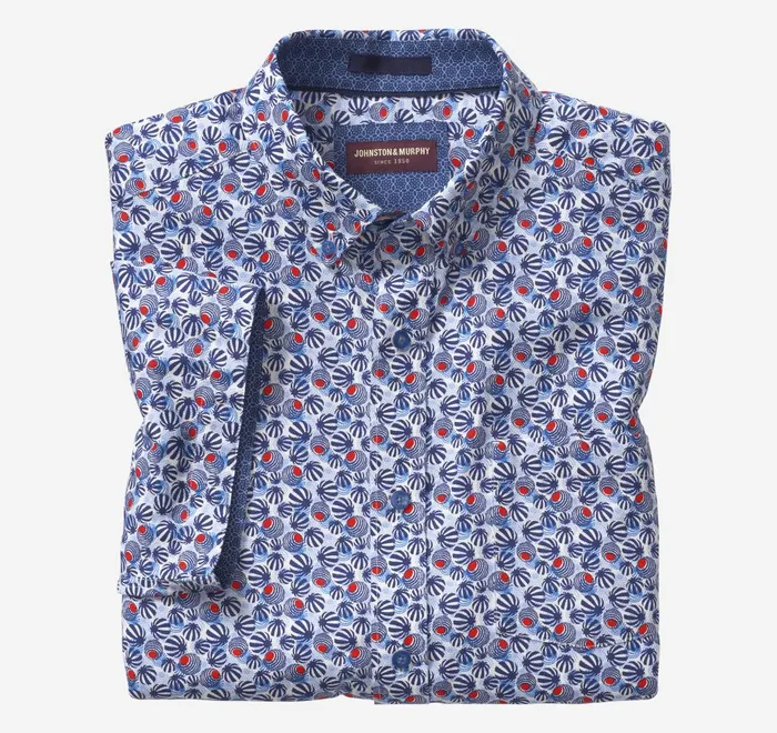 JohnstonandMurphy ShortSleeve Shirts Textured Cotton ShortSleeve Shirt Navyred Mod Circle 8211 Men JohnstonandMurphy ShortSleeve Shirts Textured Cotton ShortSleeve Shirt Navyred Mod Circle 8211 Men